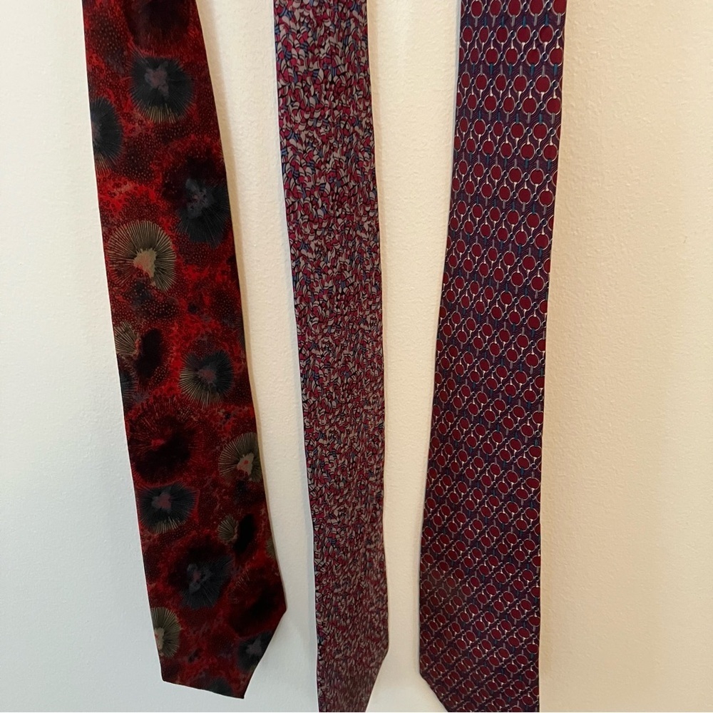 VTG Men’s Silk Ties Lot of 3 Red Geometric Pattern Preppy Old Money Heritage
